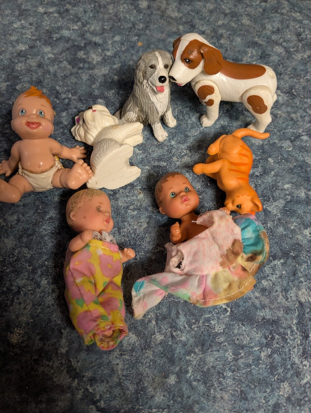 Assorted Small Pets & Baby Figurine Set - White, Brown, Orange